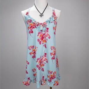 Betsey Johnson Floral Slip Dress - Ruffle‎ Trim Pastel Blue Y2K Chemise